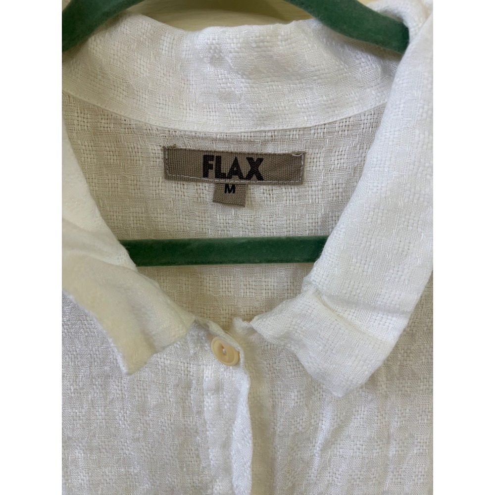 FLAX White 100% Linen Button Down Shirt Long Sleeve Textured M peplum  lagenlook - Picture 4 of 10